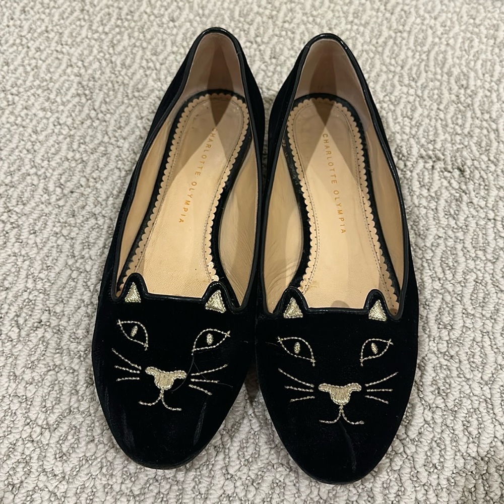 Charlotte Olympia black velvet flats size 41